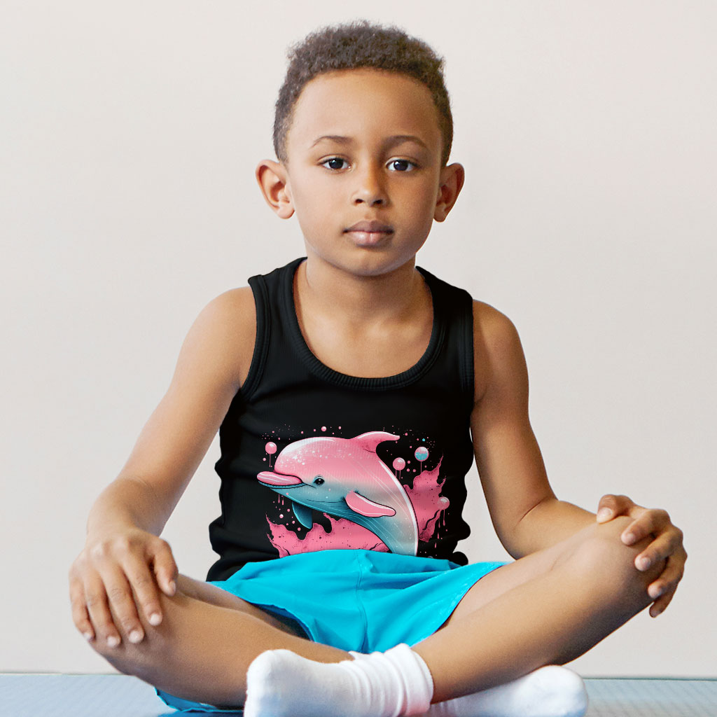 Pink Dolphin Kids' Jersey Tank - Cartoon Sleeveless T-Shirt - Cute Kids' Tank Top Clothing Kids' Clothing Tanks Color : Athletic Heather|Black|White 