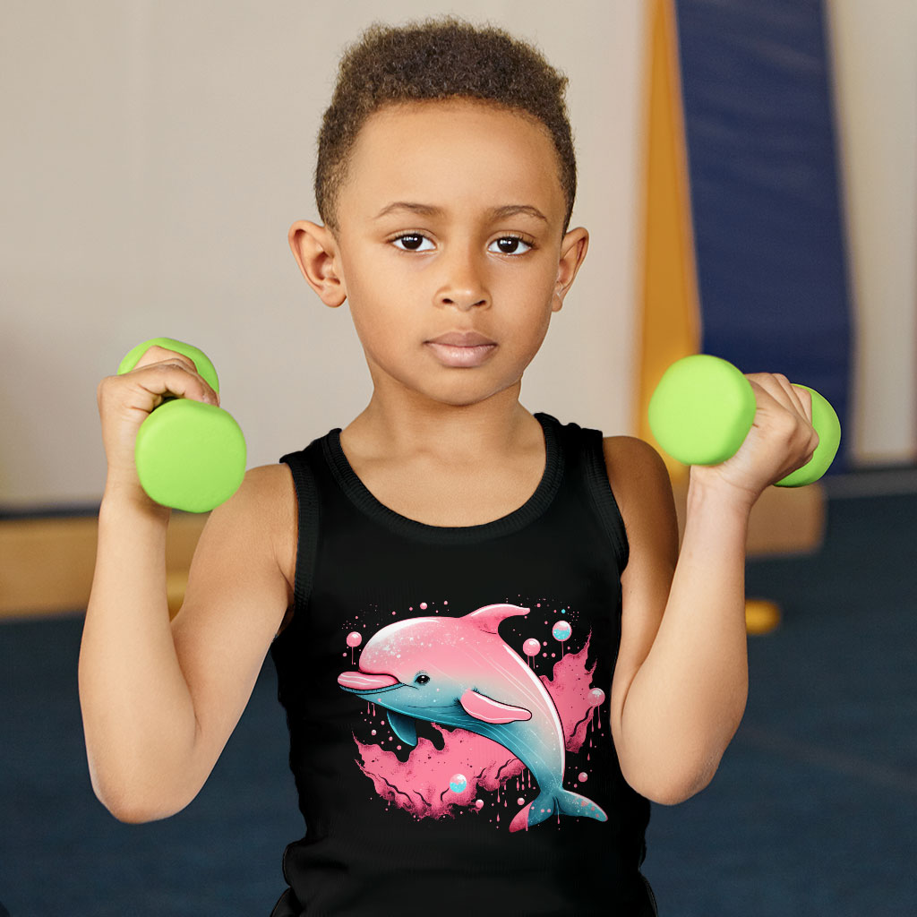 Pink Dolphin Kids' Jersey Tank - Cartoon Sleeveless T-Shirt - Cute Kids' Tank Top Clothing Kids' Clothing Tanks Color : Athletic Heather|Black|White 