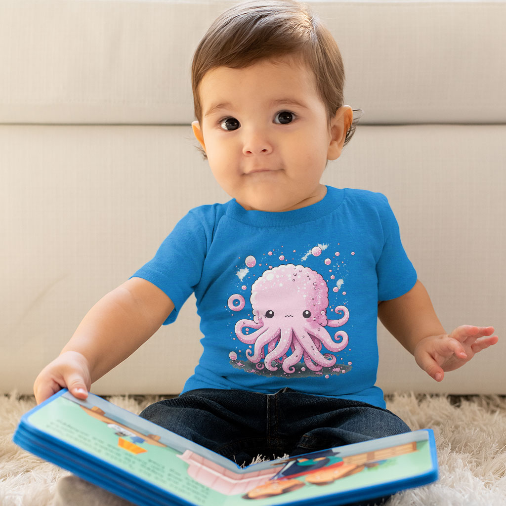 Pink Octopus Baby Jersey T-Shirt - Cute Kawaii Baby T-Shirt - Printed T-Shirt for Babies Clothing Kids' Clothing T-Shirts Color : Athletic Heather|Heather Columbia Blue|White 