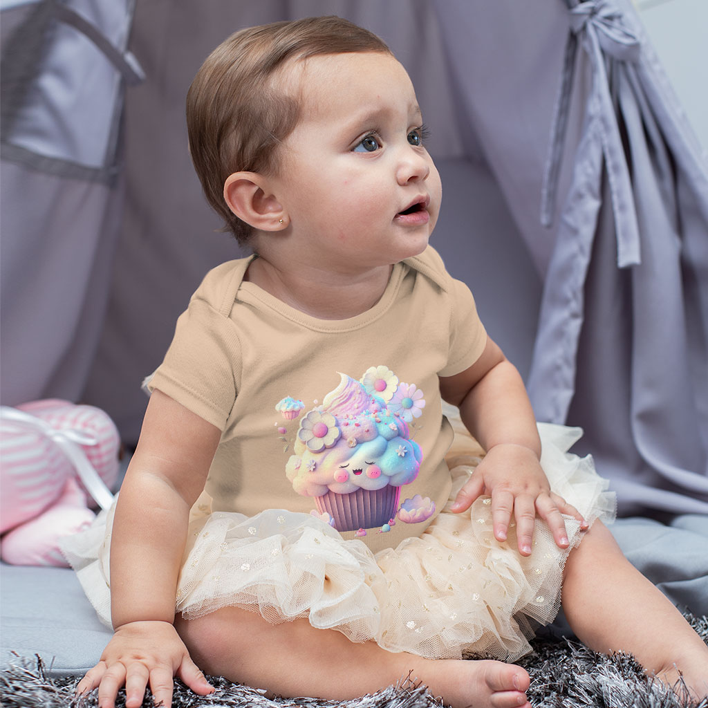 Cute Cupcake Baby Jersey Onesie - Kawaii Graphic Baby Onesie - Themed Baby One-Piece Clothing Kids' Clothing Onesies Color : Heather Dust|White|Yellow 
