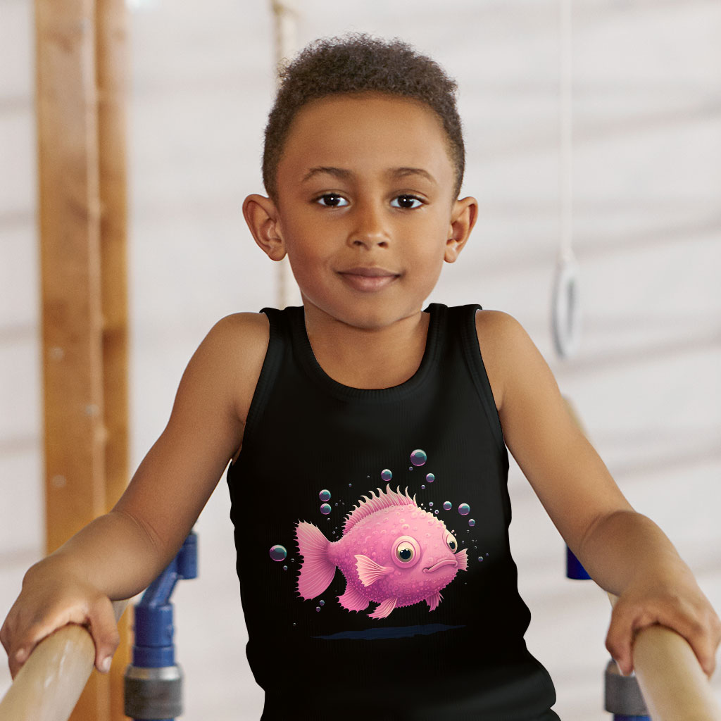 Fish Design Kids' Jersey Tank - Kawaii Print Sleeveless T-Shirt - Themed Kids' Tank Top Clothing Kids' Clothing Tanks Color : Athletic Heather|Black|White 