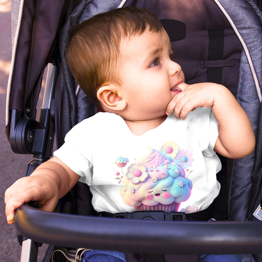 Cute Cupcake Baby Jersey T-Shirt - Kawaii Graphic Baby T-Shirt - Themed T-Shirt for Babies Clothing Kids' Clothing T-Shirts Color : Athletic Heather|Heather Columbia Blue|White 