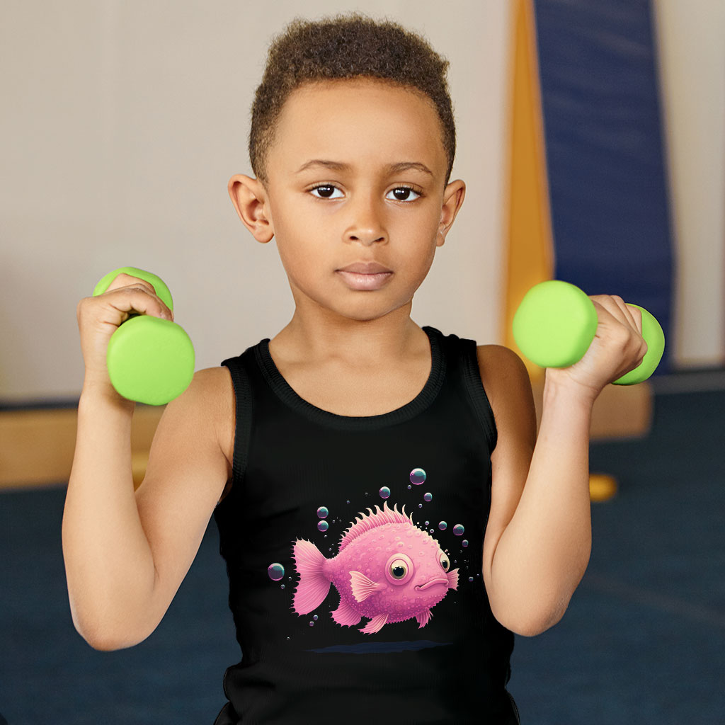 Fish Design Kids' Jersey Tank - Kawaii Print Sleeveless T-Shirt - Themed Kids' Tank Top Clothing Kids' Clothing Tanks Color : Athletic Heather|Black|White 