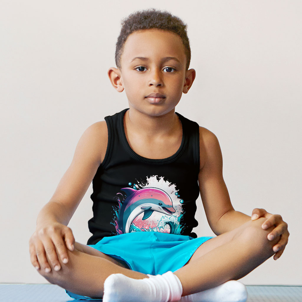 Dolphin Kids' Jersey Tank - Trendy Sleeveless T-Shirt - Kawaii Design Kids' Tank Top Clothing Kids' Clothing Tanks Color : Athletic Heather|Black|White 