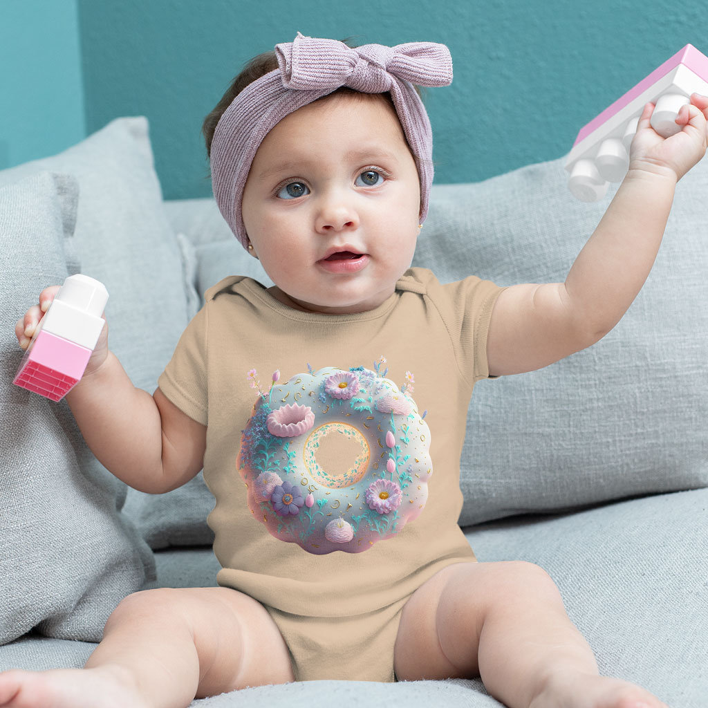 Cute Donut Baby Jersey Onesie - Trendy Baby Onesie - Graphic Baby One-Piece Clothing Kids' Clothing Onesies Color : Heather Dust|White|Yellow 