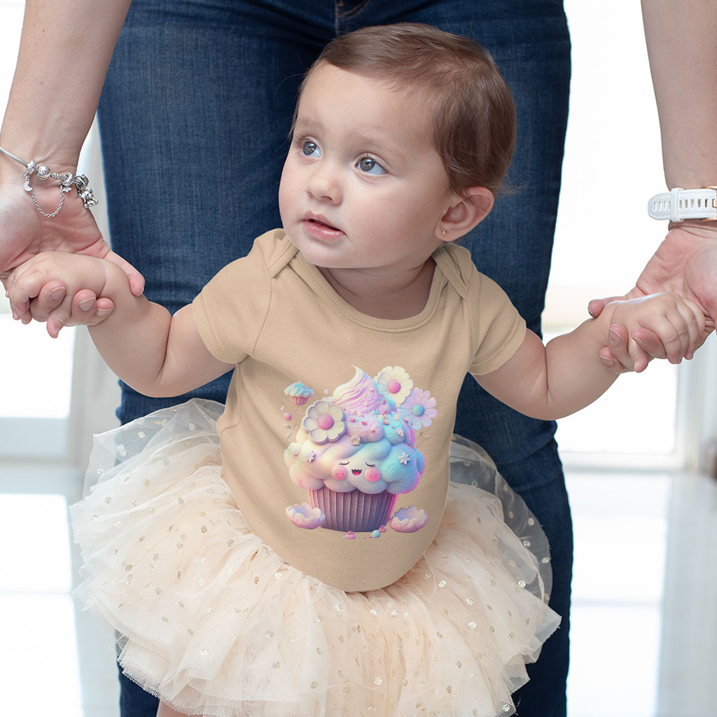 Cute Cupcake Baby Jersey Onesie - Kawaii Graphic Baby Onesie - Themed Baby One-Piece Clothing Kids' Clothing Onesies Color : Heather Dust|White|Yellow 