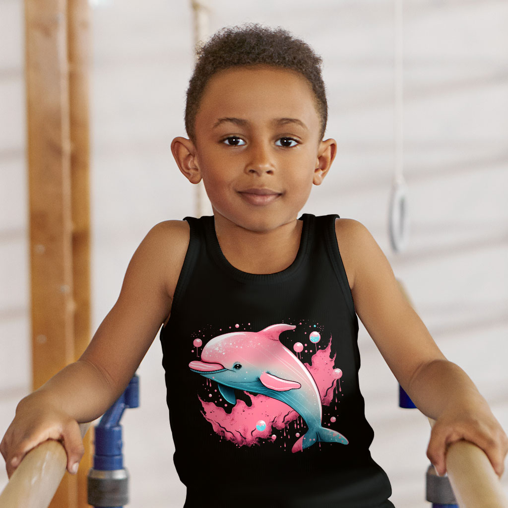 Pink Dolphin Kids' Jersey Tank - Cartoon Sleeveless T-Shirt - Cute Kids' Tank Top Clothing Kids' Clothing Tanks Color : Athletic Heather|Black|White 