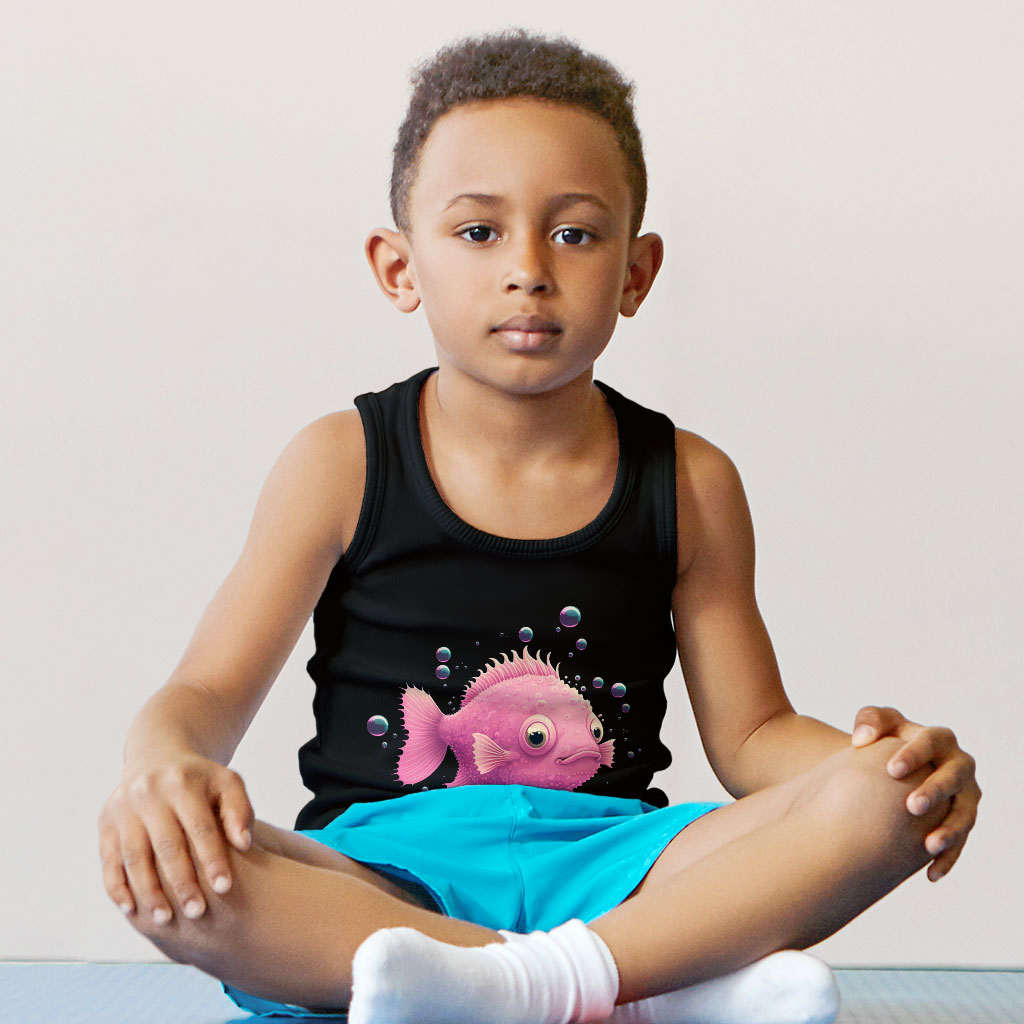 Fish Design Kids' Jersey Tank - Kawaii Print Sleeveless T-Shirt - Themed Kids' Tank Top Clothing Kids' Clothing Tanks Color : Athletic Heather|Black|White 