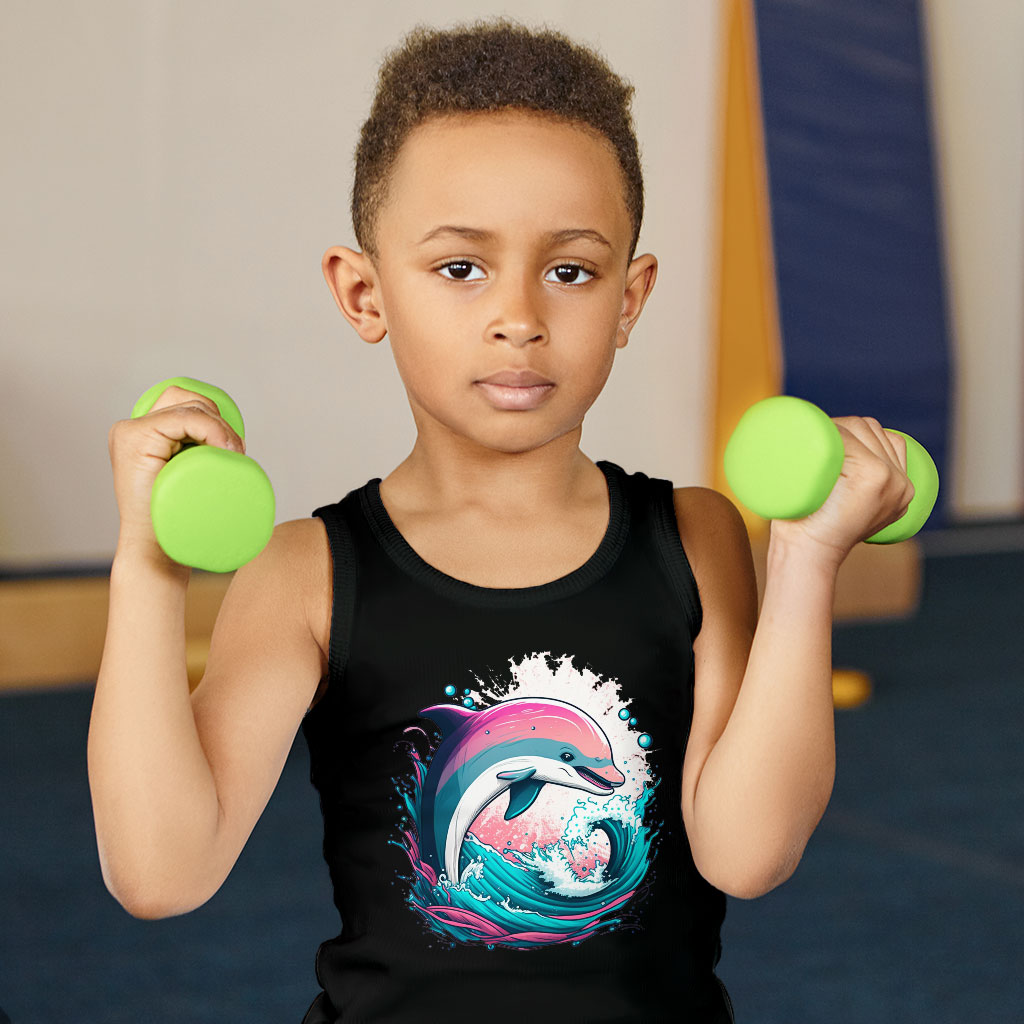 Dolphin Kids' Jersey Tank - Trendy Sleeveless T-Shirt - Kawaii Design Kids' Tank Top Clothing Kids' Clothing Tanks Color : Athletic Heather|Black|White 