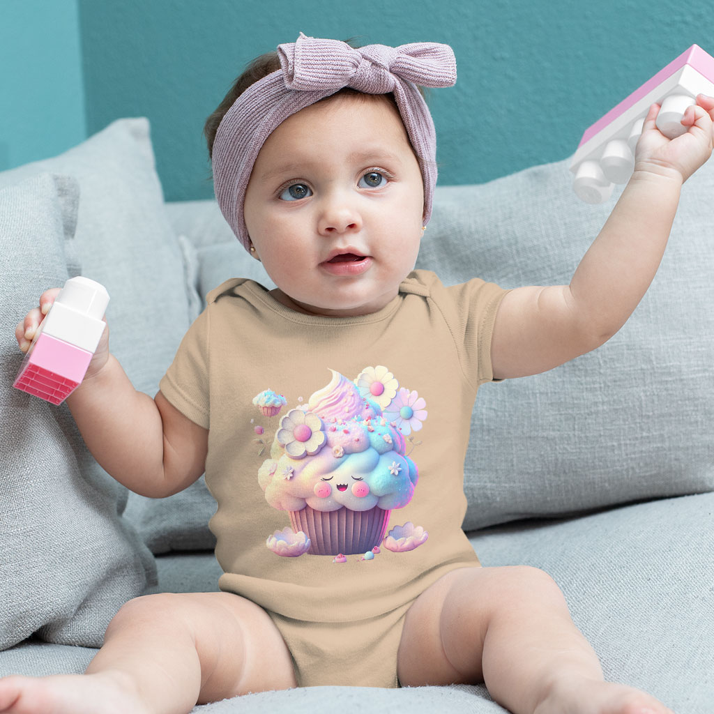Cute Cupcake Baby Jersey Onesie - Kawaii Graphic Baby Onesie - Themed Baby One-Piece Clothing Kids' Clothing Onesies Color : Heather Dust|White|Yellow 