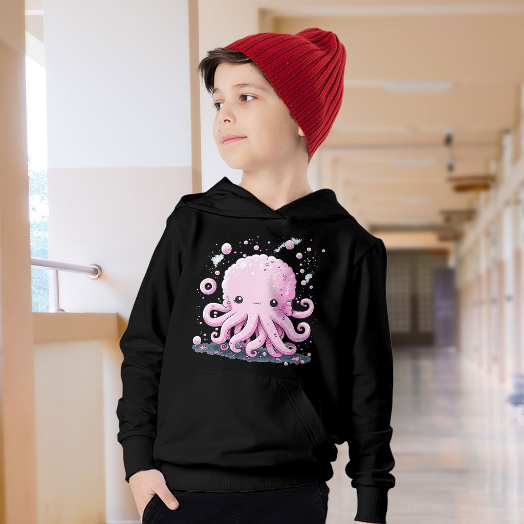 Pink Octopus Kids' Sponge Fleece Hoodie - Cute Kawaii Kids' Hoodie - Printed Hoodie for Kids Clothing Hoodies Kids' Clothing Color : Athletic Heather|Black|Military Green 