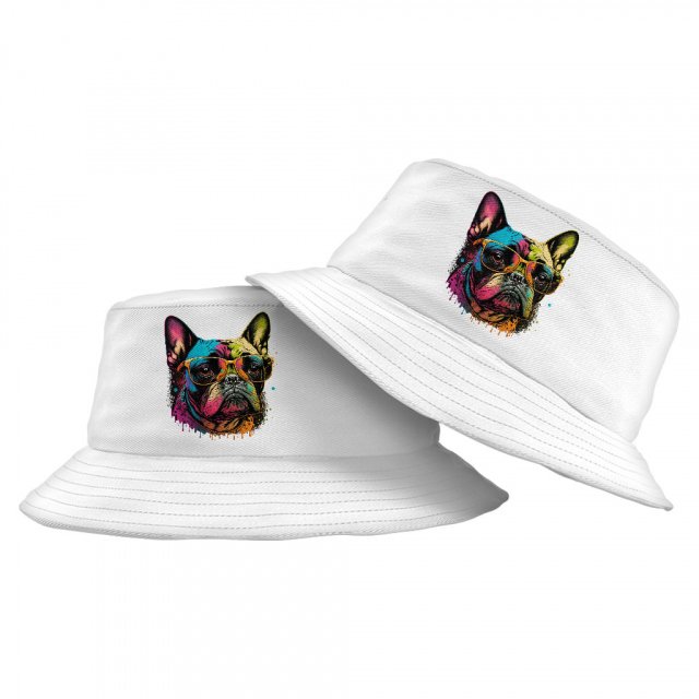 French Bulldog Bucket Hat - Dog With Glasses Hat - Colorful Bucket Hat