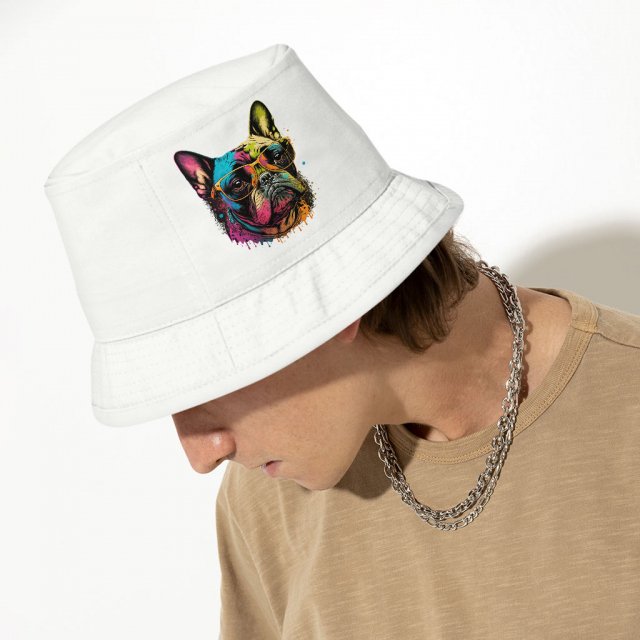 French Bulldog Bucket Hat – Dog With Glasses Hat – Colorful Bucket Hat