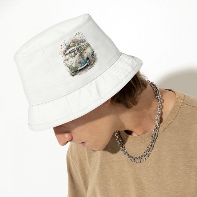 Bus Bucket Hat – Floral Design Hat – Graphic Bucket Hat