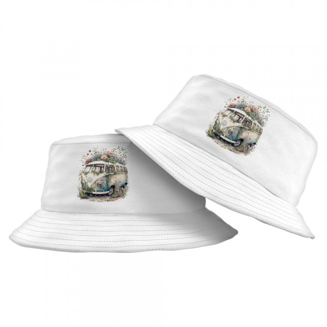 Bus Bucket Hat – Floral Design Hat – Graphic Bucket Hat