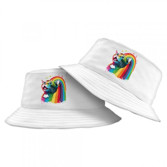 Rainbow Cat Bucket Hat - Colorful Hat - Cute Design Bucket Hat