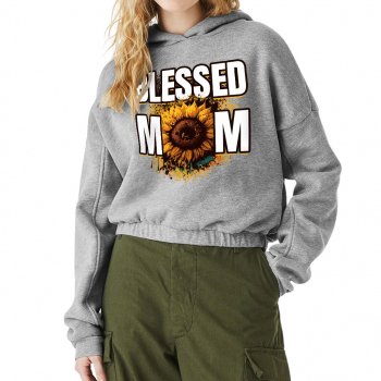 Blessed Mom Cinched Bottom Hoodie - Sunflower Women’s Hoodie - Cute Hooded Sweatshirt