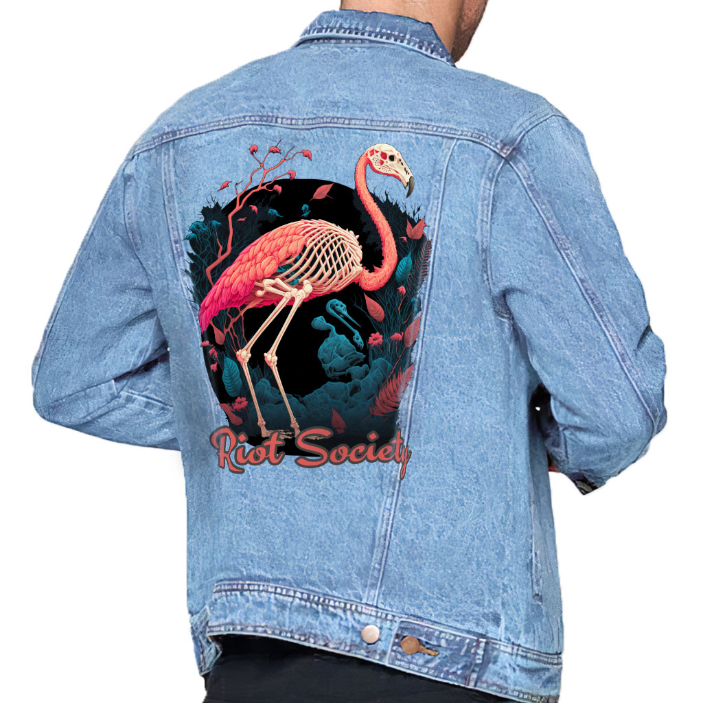 Flamingo Light Washed Men's Denim Jacket - Skeleton Denim Jacket ...