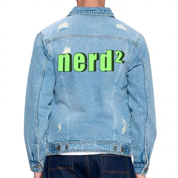 Nerd Men's Distressed Denim Jacket - Funny Design Denim Jacket for Men - Themed Denim Jacket