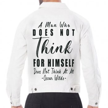 Cool Quote Men's White Denim Jacket - Cool Trendy Denim Jacket for Men - Printed Denim Jacket
