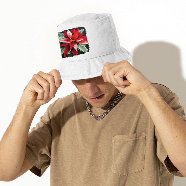 Plant Print Bucket Hat – Poinsettia Hat – Plant Bucket Hat