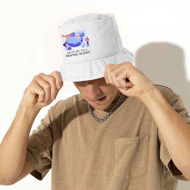 Travel Agent Bucket Hat – Travel Themed Hat – Printed Bucket Hat