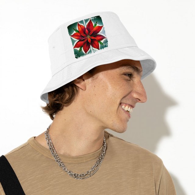 Red Flower Bucket Hat – Plant Hat – Poinsettia Bucket Hat