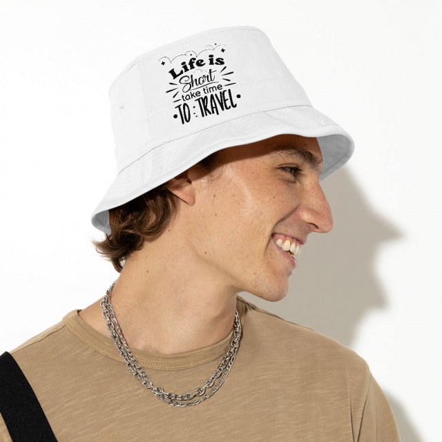 Life Is Short Bucket Hat – Time to Travel Hat – Graphic Bucket Hat