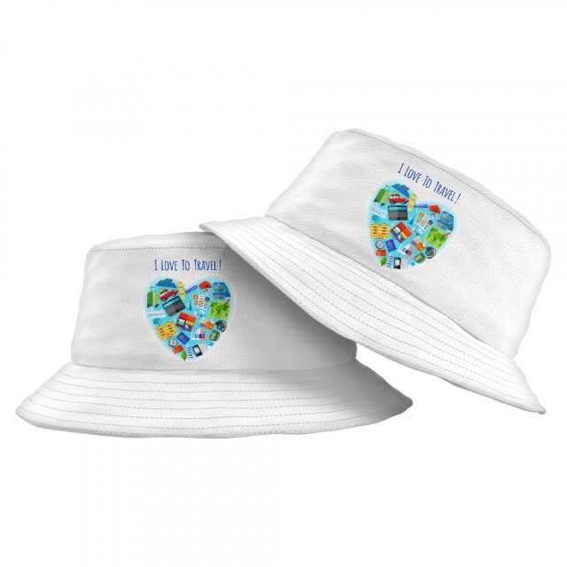 I Love to Travel Bucket Hat – Heart Hat – Colorful Bucket Hat