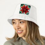 Red Flower Bucket Hat - Plant Hat - Poinsettia Bucket Hat - Image 3
