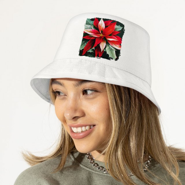 Plant Print Bucket Hat – Poinsettia Hat – Plant Bucket Hat