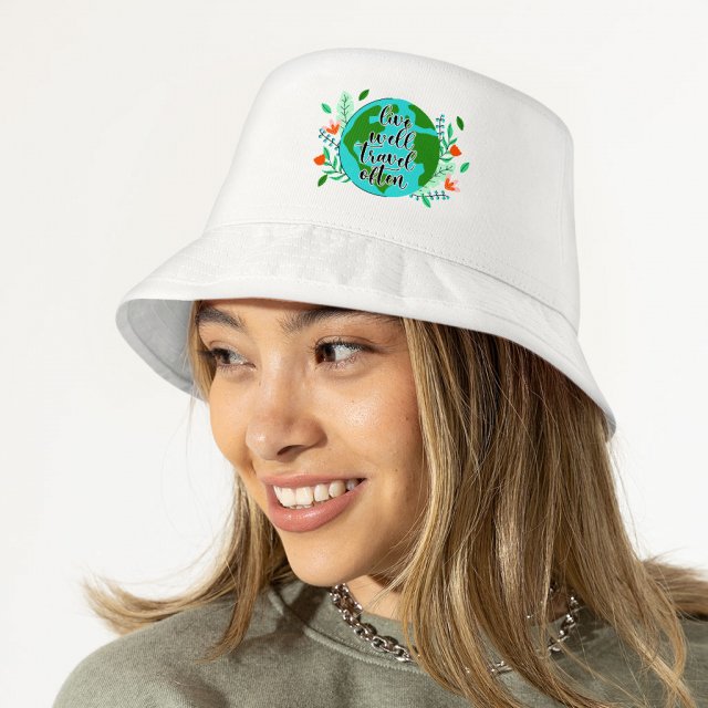 Live Well Travel Often Bucket Hat – Graphic Hat – Unique Bucket Hat