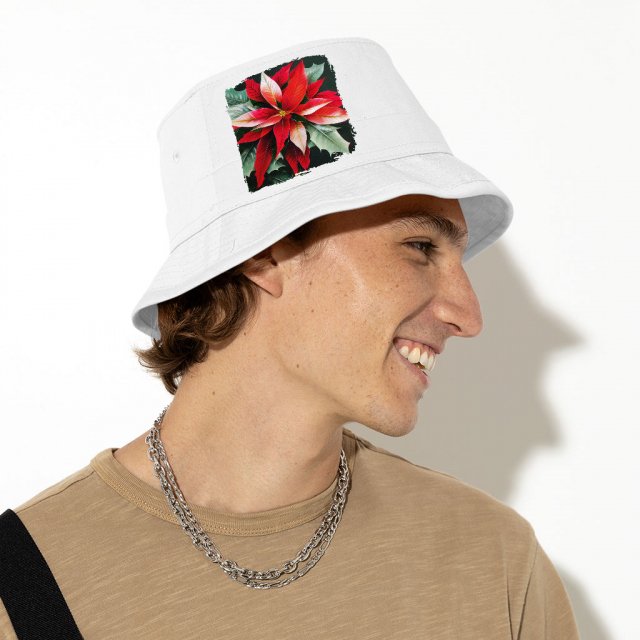 Plant Print Bucket Hat – Poinsettia Hat – Plant Bucket Hat