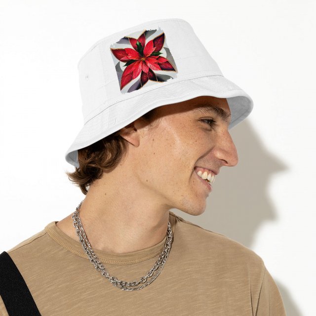 Poinsettia Bucket Hat - Floral Hat - Unique Bucket Hat - Image 6