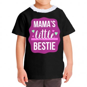 Mama's Bestie Girls' Ruffle Neck T-Shirt - Trendy Toddler T-Shirt - Graphic Ruffle Neck Tee