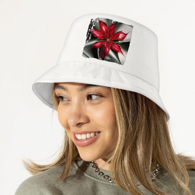 Poinsettia Christmas Bucket Hat - Art Hat - Graphic Bucket Hat - Image 3