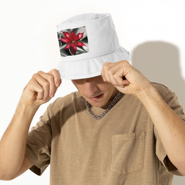 Poinsettia Christmas Bucket Hat - Art Hat - Graphic Bucket Hat - Image 5