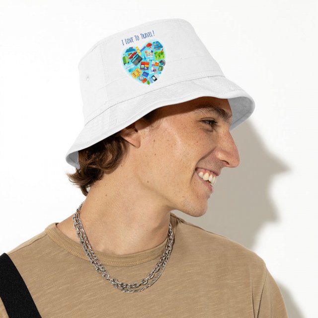 I Love to Travel Bucket Hat – Heart Hat – Colorful Bucket Hat