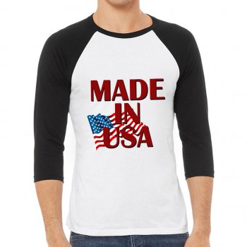 Made in USA Baseball T-Shirt - American Flag T-Shirt - Patriotic Design Baseball Tee