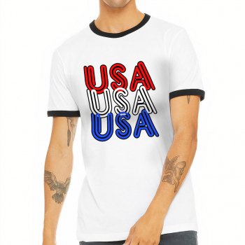 USA Printed Ringer T-Shirt - Patriotic T-Shirt - Best Print Ringer Tee