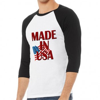 Made in USA Baseball T-Shirt - American Flag T-Shirt - Patriotic Design Baseball Tee