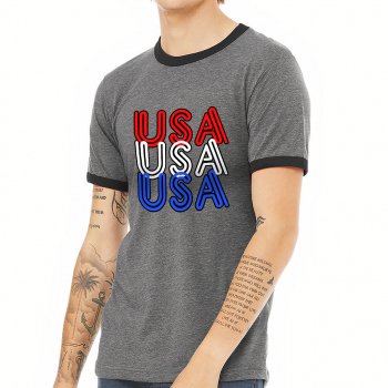 USA Printed Ringer T-Shirt - Patriotic T-Shirt - Best Print Ringer Tee