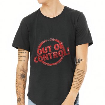 Out Of Control Curved Hem T-Shirt - Printed T-Shirt - Cool Print Curved Hem Tee