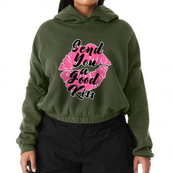 Kiss Lips Cinched Bottom Hoodie - Cute Women’s Hoodie - Graphic Hooded Sweatshirt