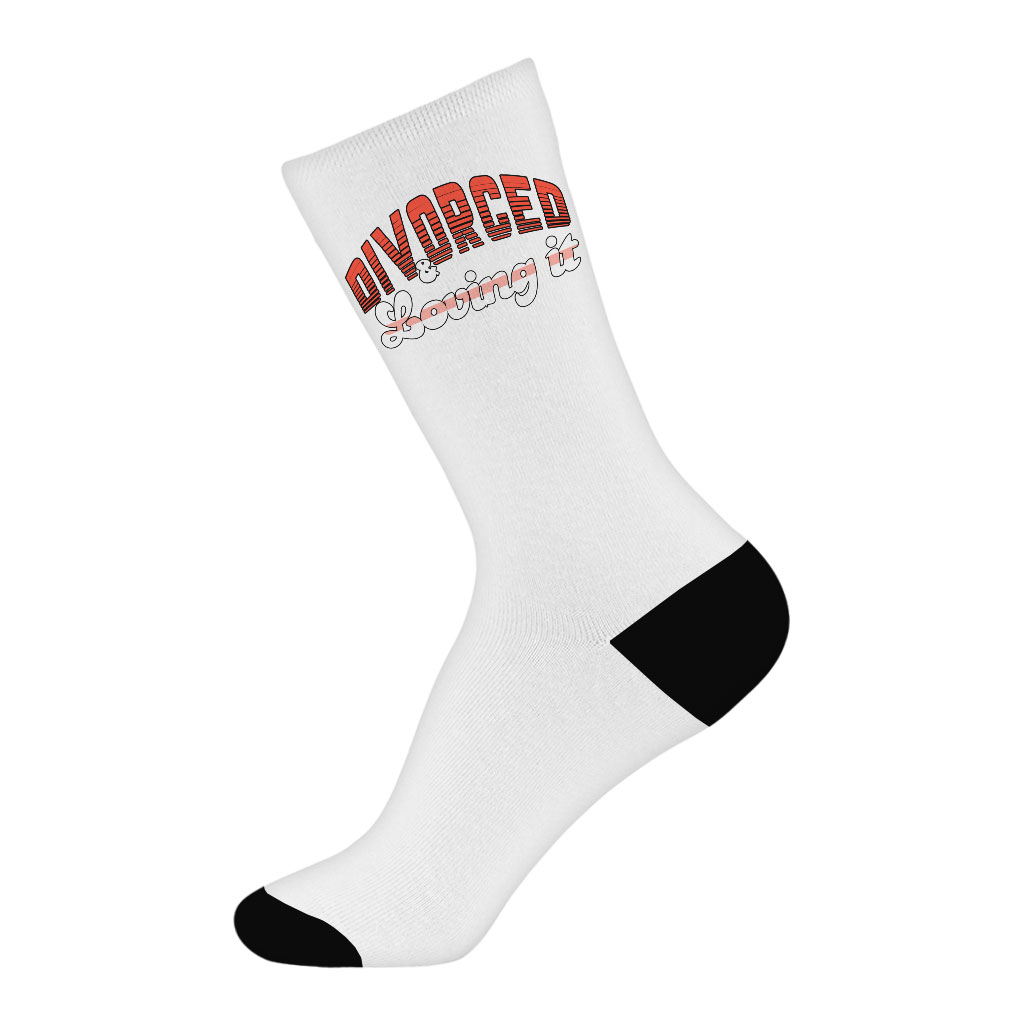 Divorced Socks - Funny Saying Novelty Socks - Printed Crew Socks