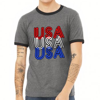 USA Printed Ringer T-Shirt - Patriotic T-Shirt - Best Print Ringer Tee