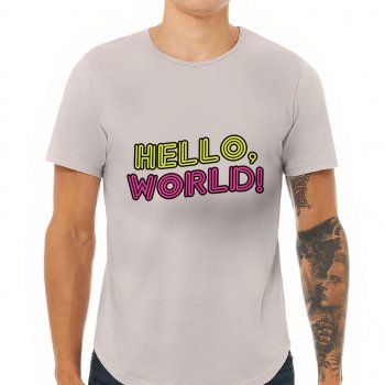 Hello World Curved Hem T-Shirt - Cool Design T-Shirt - Trendy Curved Hem Tee