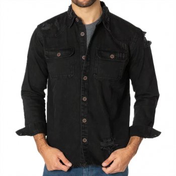 Funny Saying Men's Vintage Denim Shirt Distressed - Cool Quote Black Denim Shirt - Best Print Denim Shirt for Men