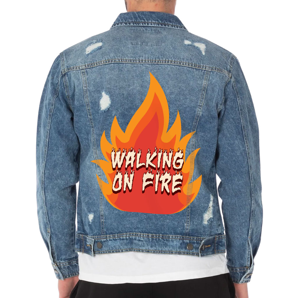 Fire Graphic Men's Distressed Denim Jacket - Cool Design Denim Jacket ...