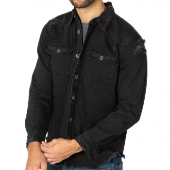 Funny Saying Men's Vintage Denim Shirt Distressed - Cool Quote Black Denim Shirt - Best Print Denim Shirt for Men
